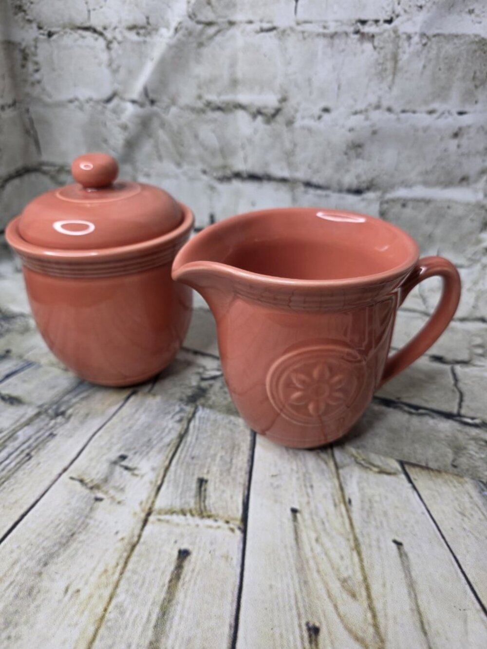 Oneida Petals Terra Cotta Creamer and Sugar Set